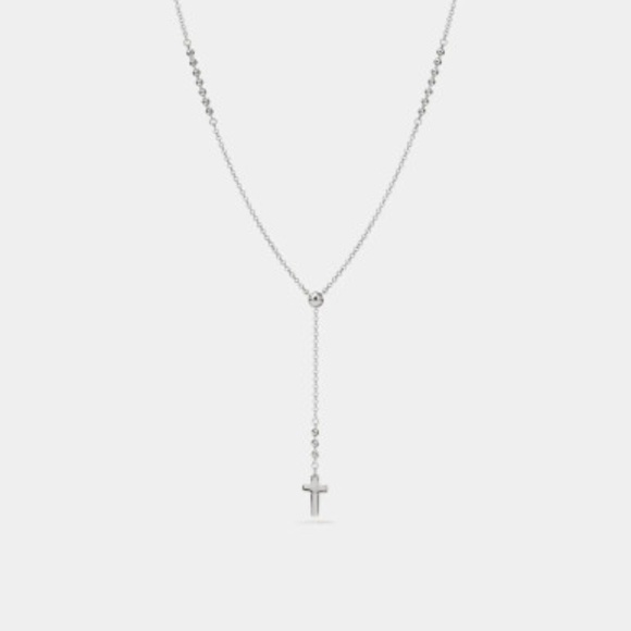 Tiny Small Cross Bead Drop Y Necklace in 925 Sterling Silver - Picture 1 of 2